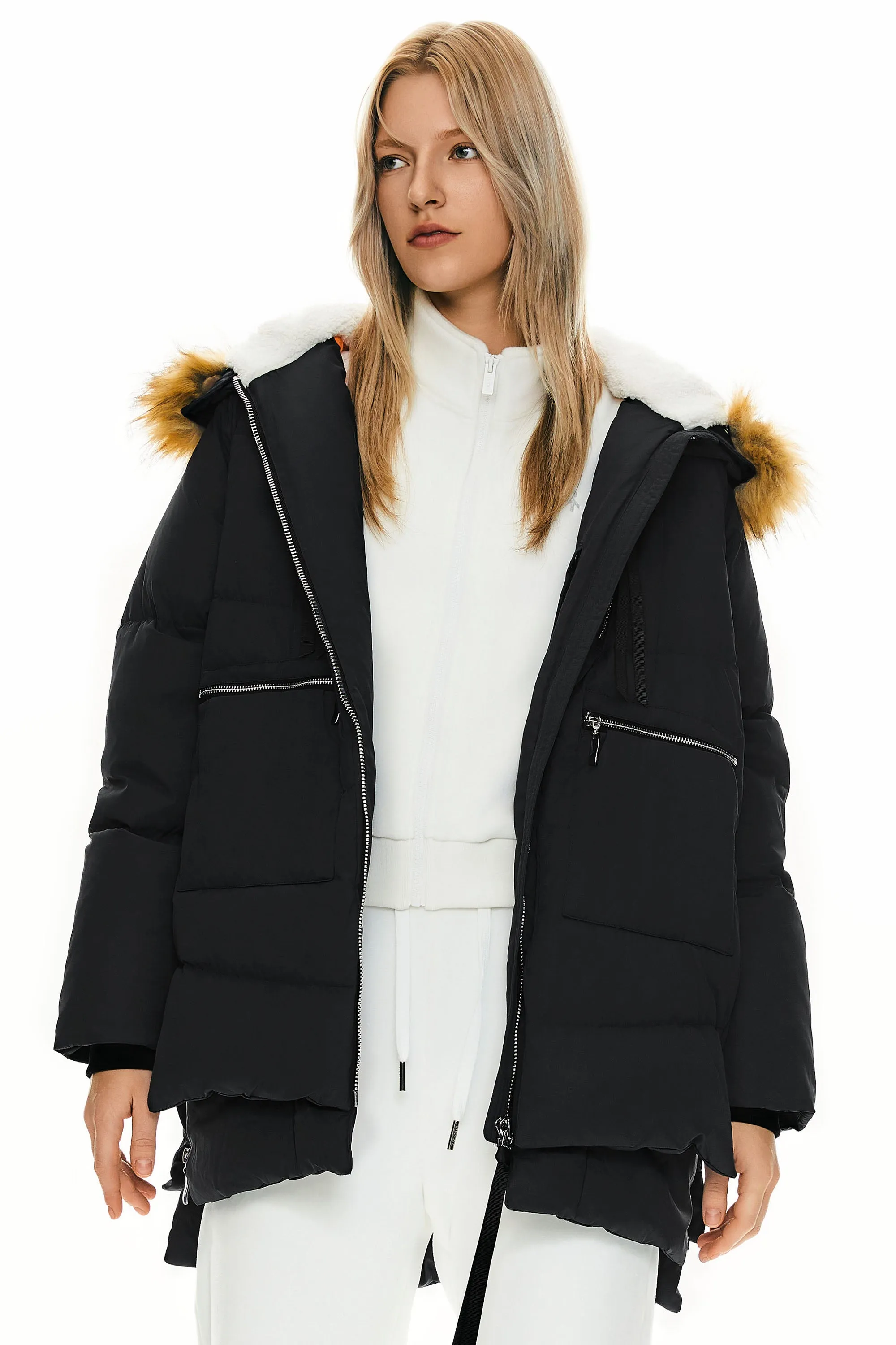 092 Classics Thickened Down Jacket with Faux Fur Hood