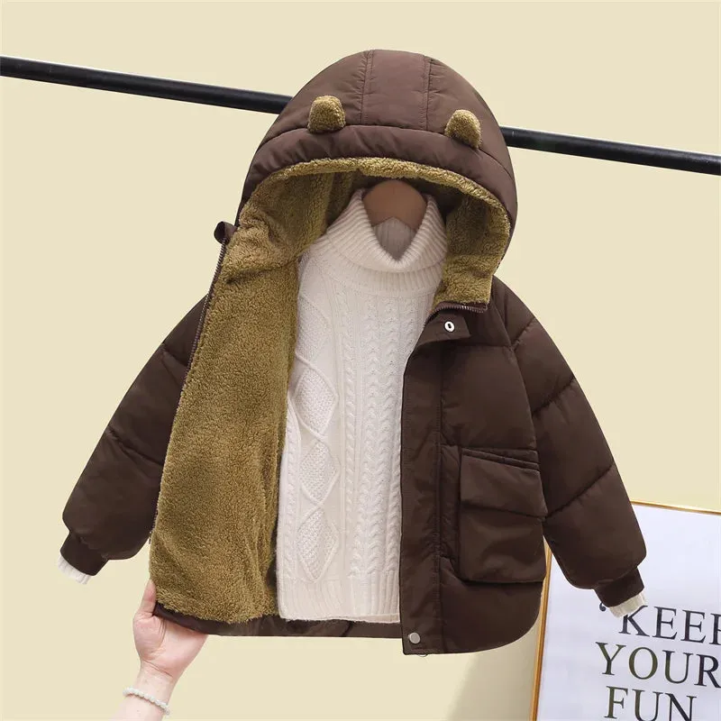 2024 Children's Down Cotton Coat Boys Padded Thickened Casual Jacket Winter New Girls Warm Cute Solid Color Clothing 2-6 Years