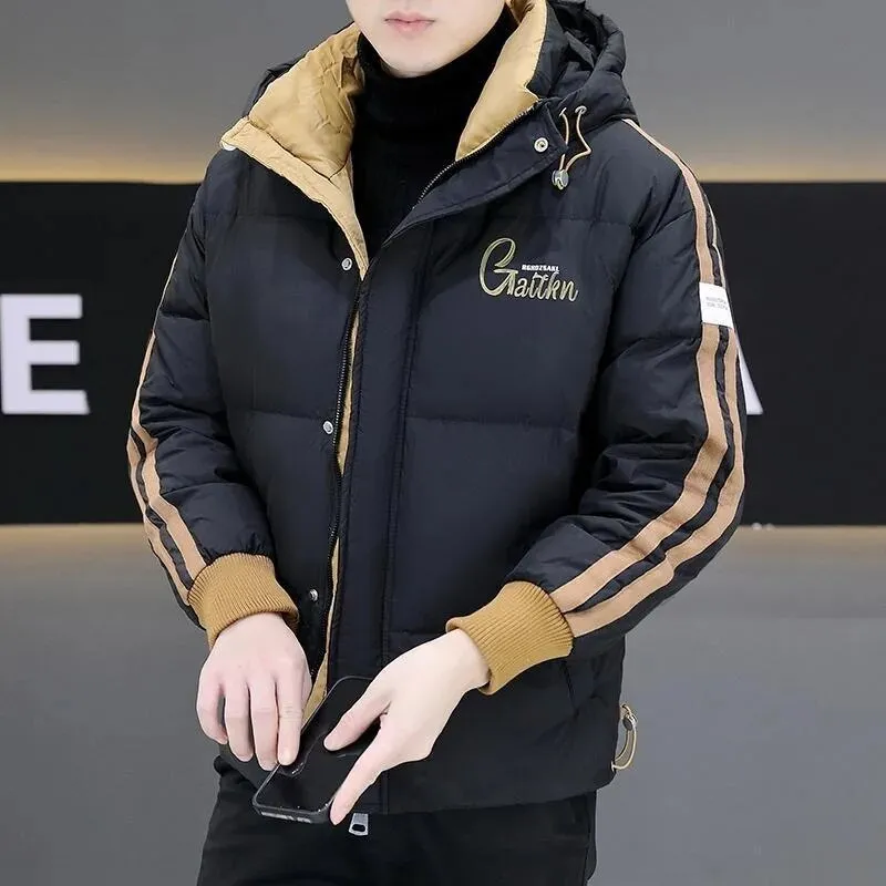 2024 Winter New Male Trend Down Jacket Men Loose Short Fashion Patchwork Thickened Warm Outwear Casual Large Size Hooded Outcoat