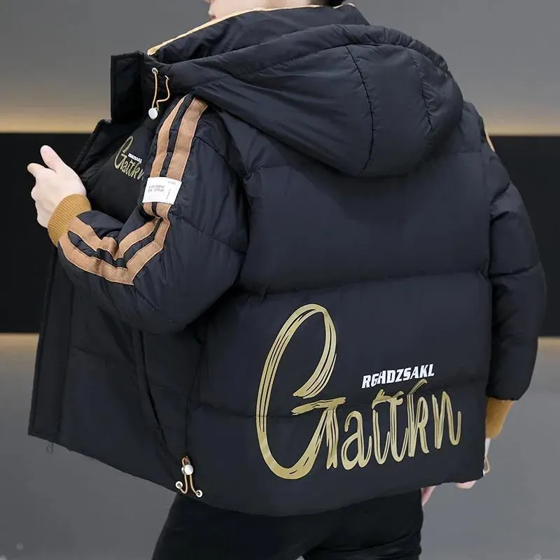 2024 Winter New Male Trend Down Jacket Men Loose Short Fashion Patchwork Thickened Warm Outwear Casual Large Size Hooded Outcoat