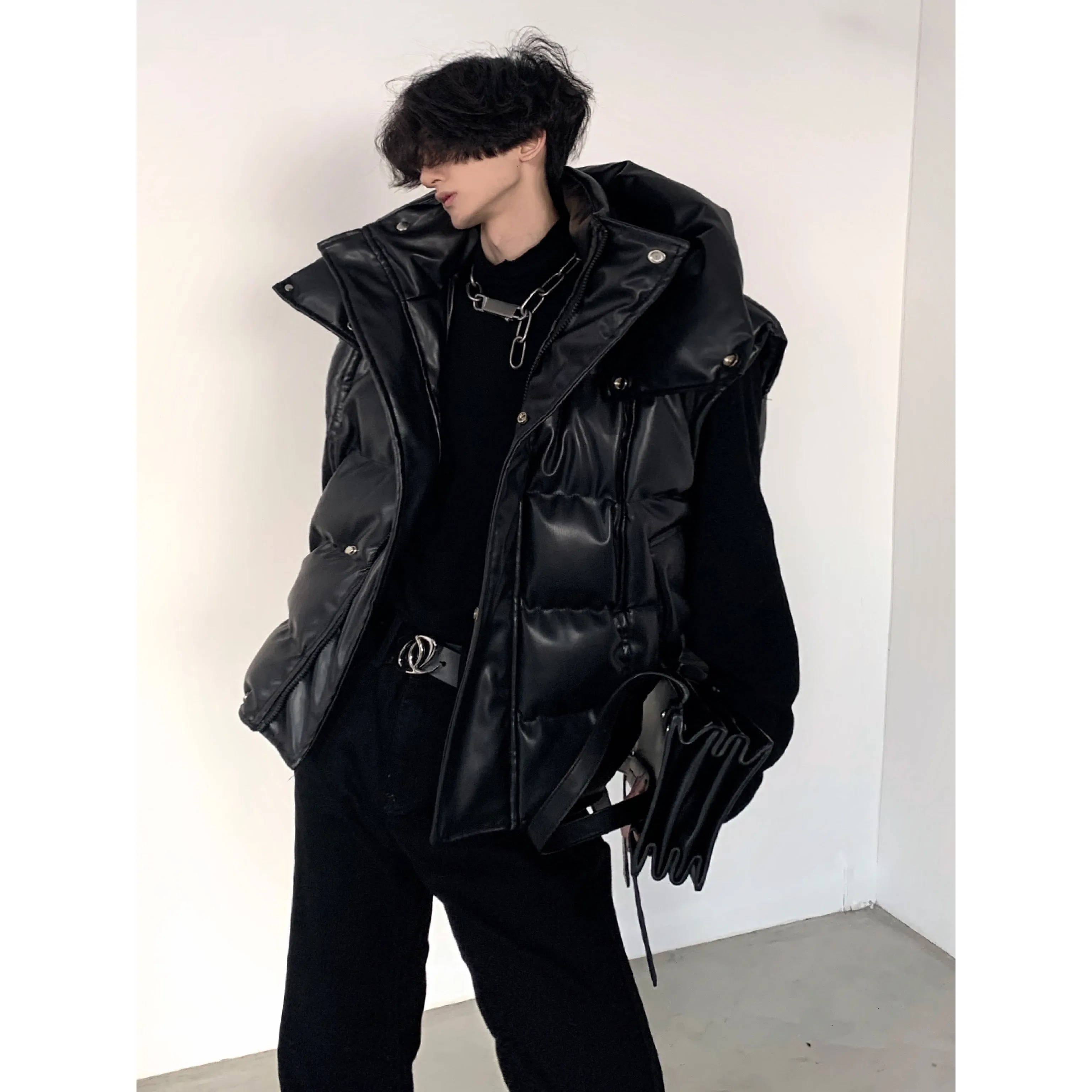 【23s December.】Hooded Leather Vest Two-piece Long Down Jacket