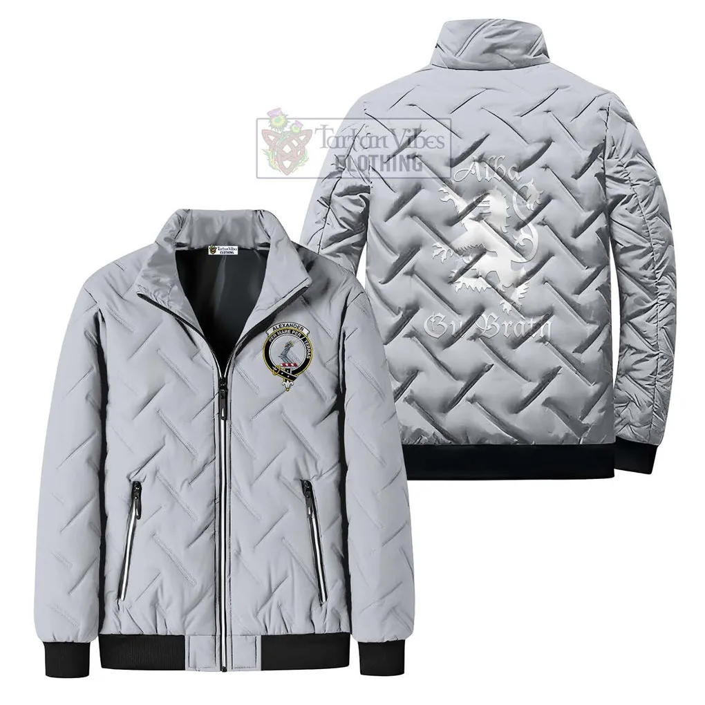 Alexander Family Crest Padded Cotton Jacket Lion Rampant Alba Gu Brath Style