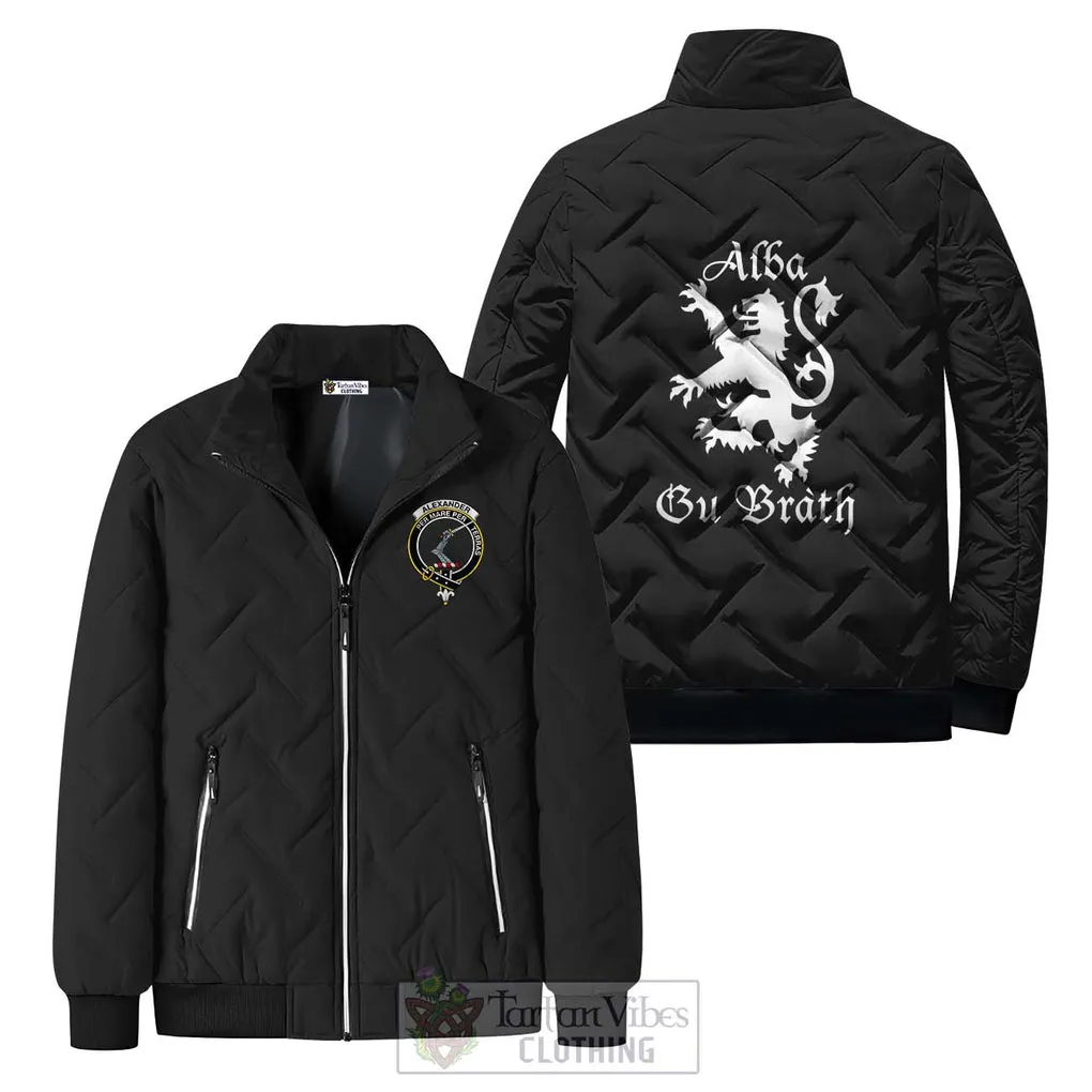 Alexander Family Crest Padded Cotton Jacket Lion Rampant Alba Gu Brath Style
