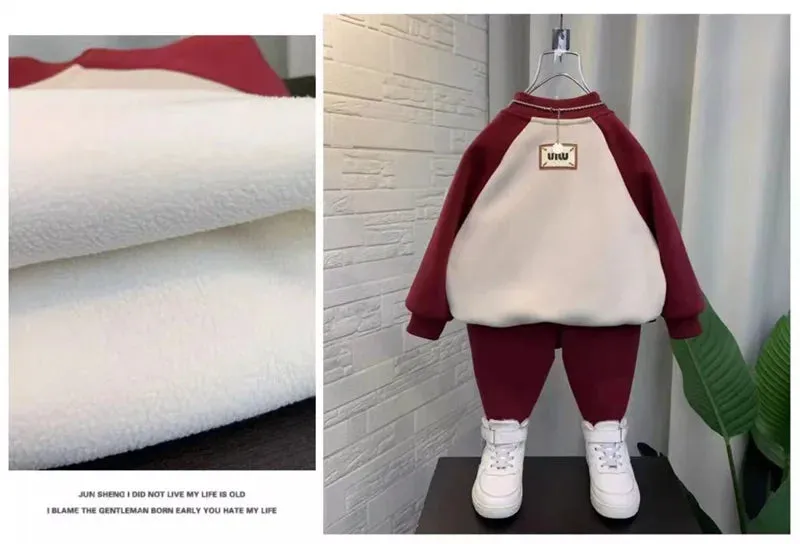Children's Padded Sweatshirts Sets Boys Winter Thickened Warm Suit Kids Trend Top Pants 2Pcs Outfits Fashion Casual Clothes 2-8Y