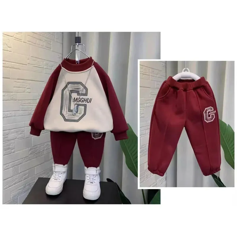 Children's Padded Sweatshirts Sets Boys Winter Thickened Warm Suit Kids Trend Top Pants 2Pcs Outfits Fashion Casual Clothes 2-8Y