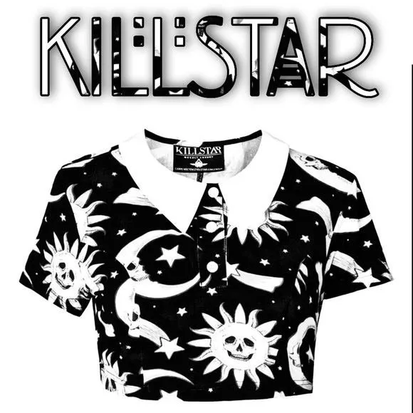 Collared Crop Top | Cozmic Death Goth Black DEAD STOCK Crop Top