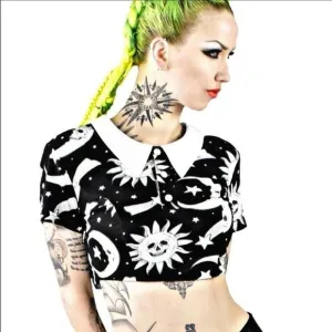 Collared Crop Top | Cozmic Death Goth Black DEAD STOCK Crop Top