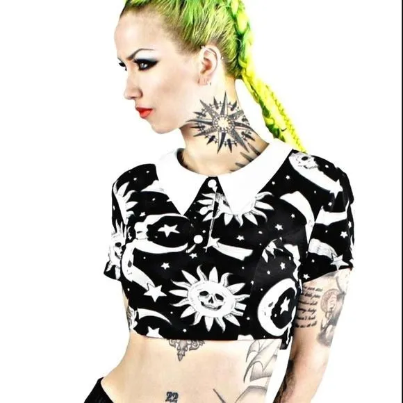 Collared Crop Top | Cozmic Death Goth Black DEAD STOCK Crop Top