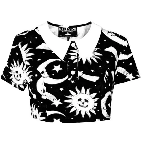 Collared Crop Top | Cozmic Death Goth Black DEAD STOCK Crop Top