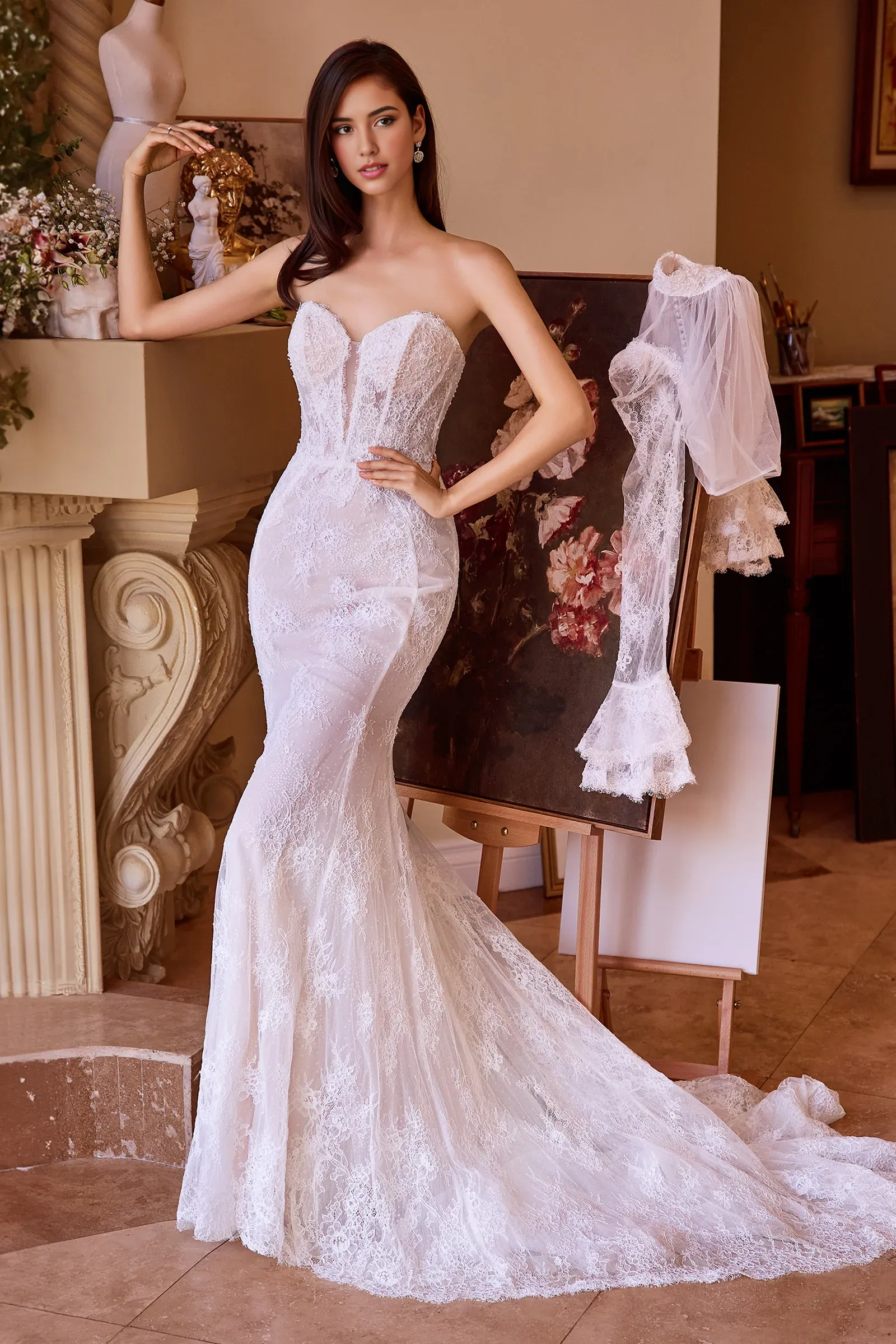 Elegant Evening Dress Fitted Strapless Jacket Bridal Gown Wedding Dresses