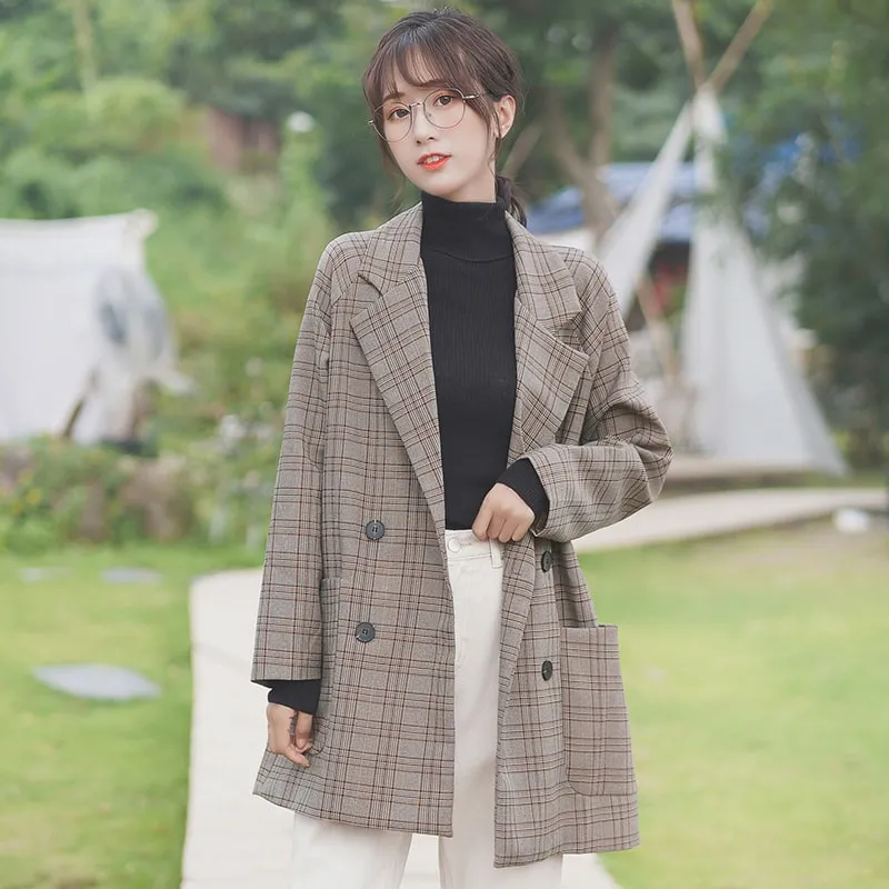Fashion British Style Plaid Blazer