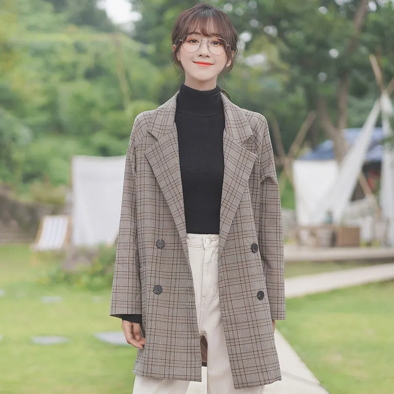 Fashion British Style Plaid Blazer