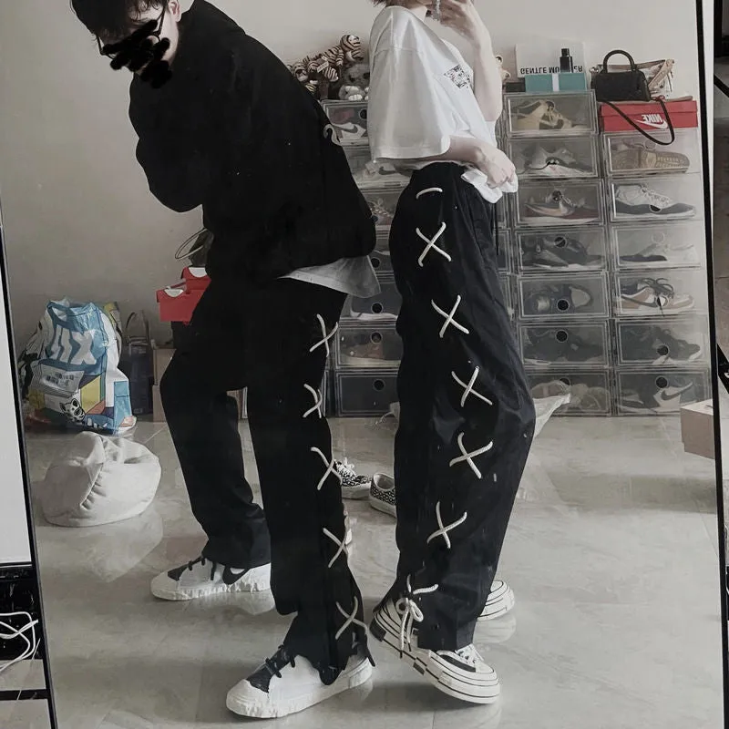 High Street Reflective Bandage Pants High Street Hip Hop Trendy Brand Pants
