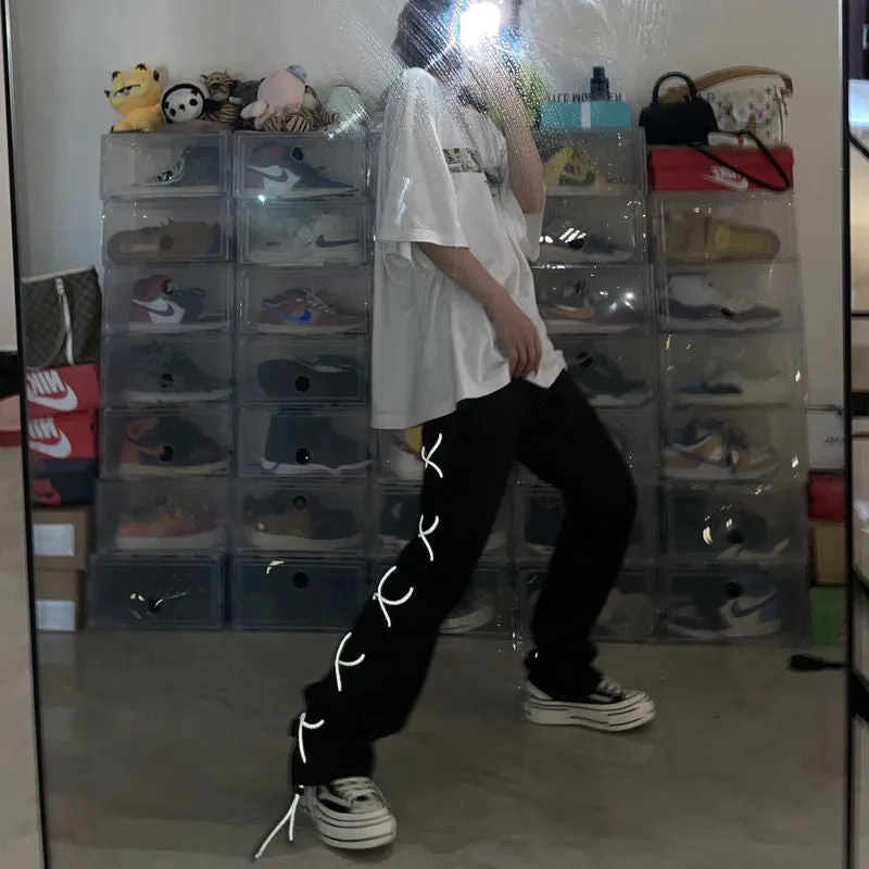 High Street Reflective Bandage Pants High Street Hip Hop Trendy Brand Pants
