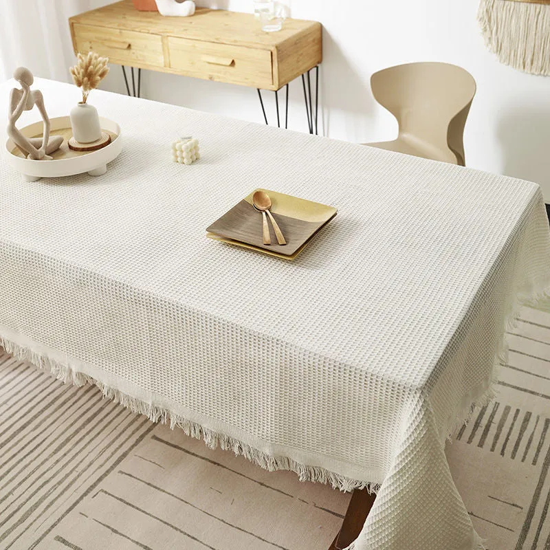 High Temperature Resistant Cotton Linen Tablecloth Ins Style Japanese Style Waffle Thickened Solid Color Holiday Home Table Cloth