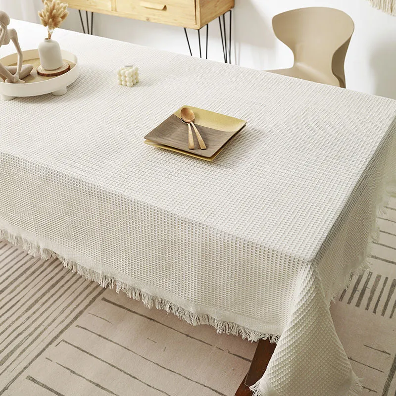 High Temperature Resistant Cotton Linen Tablecloth Ins Style Japanese Style Waffle Thickened Solid Color Holiday Home Table Cloth