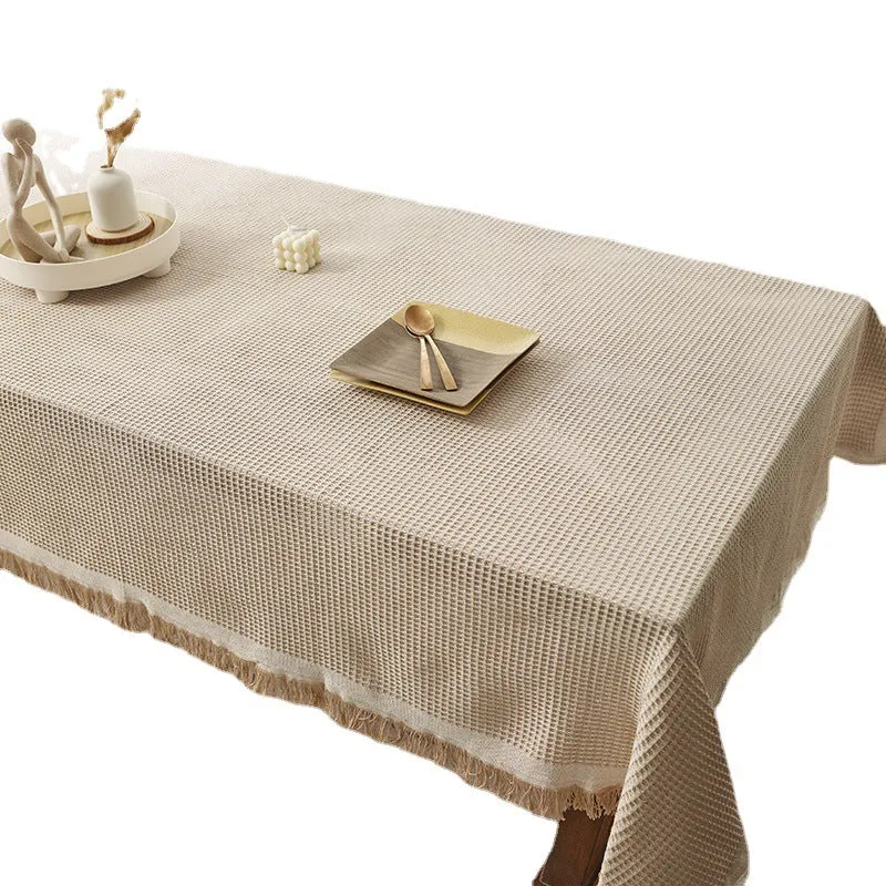 High Temperature Resistant Cotton Linen Tablecloth Ins Style Japanese Style Waffle Thickened Solid Color Holiday Home Table Cloth