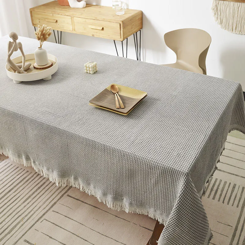 High Temperature Resistant Cotton Linen Tablecloth Ins Style Japanese Style Waffle Thickened Solid Color Holiday Home Table Cloth