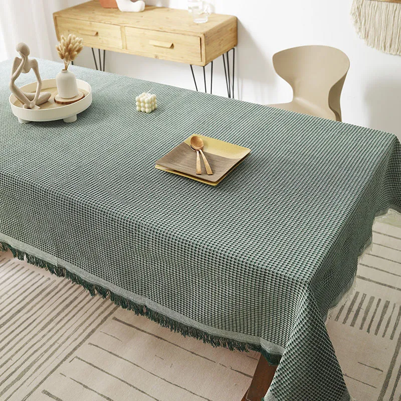 High Temperature Resistant Cotton Linen Tablecloth Ins Style Japanese Style Waffle Thickened Solid Color Holiday Home Table Cloth