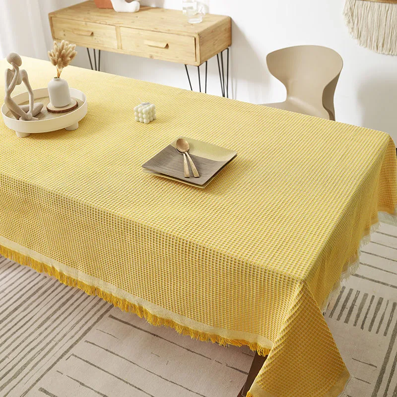 High Temperature Resistant Cotton Linen Tablecloth Ins Style Japanese Style Waffle Thickened Solid Color Holiday Home Table Cloth