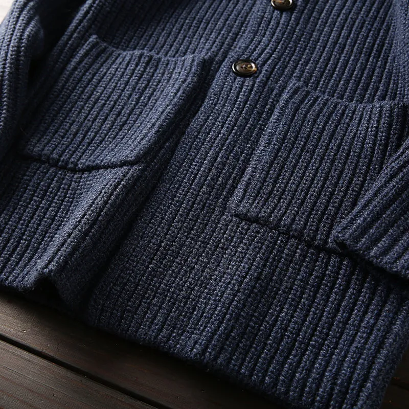 Italian custom made ultra-fine wool foreign trade tail goods autumn and winter men's high-end thickened knitted cardigan sweater jacket