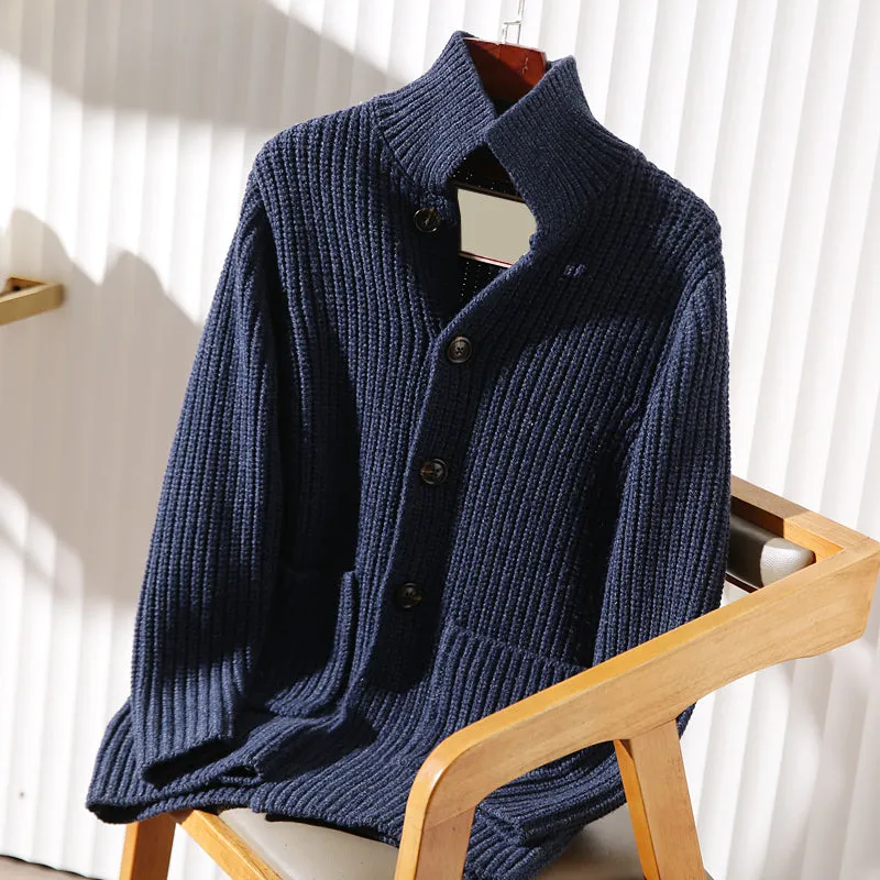 Italian custom made ultra-fine wool foreign trade tail goods autumn and winter men's high-end thickened knitted cardigan sweater jacket