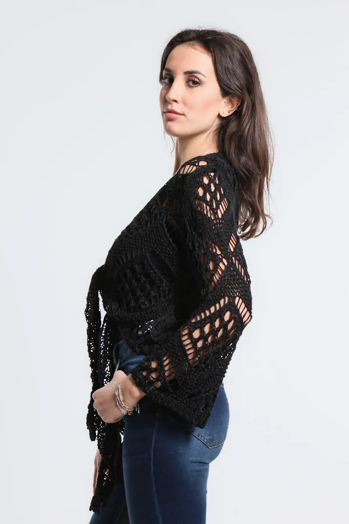 Kandra Open Knit Tie Front Bolero (CLS303)
