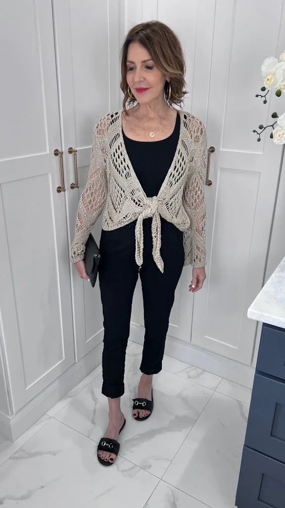 Kandra Open Knit Tie Front Bolero (CLS303)