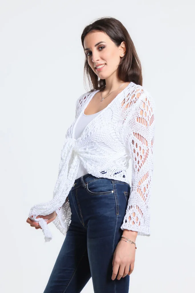 Kandra Open Knit Tie Front Bolero (CLS303)