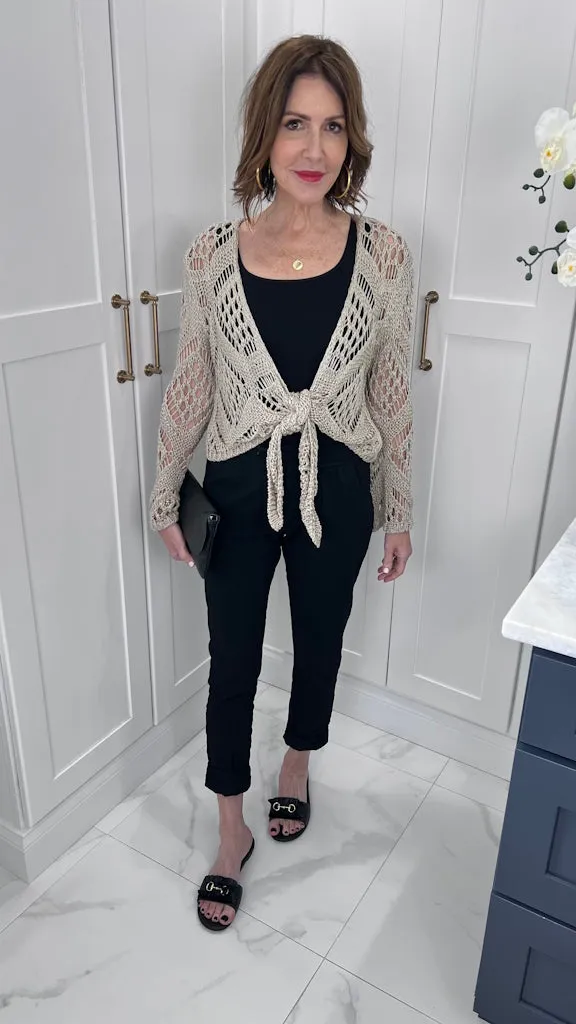 Kandra Open Knit Tie Front Bolero (CLS303)