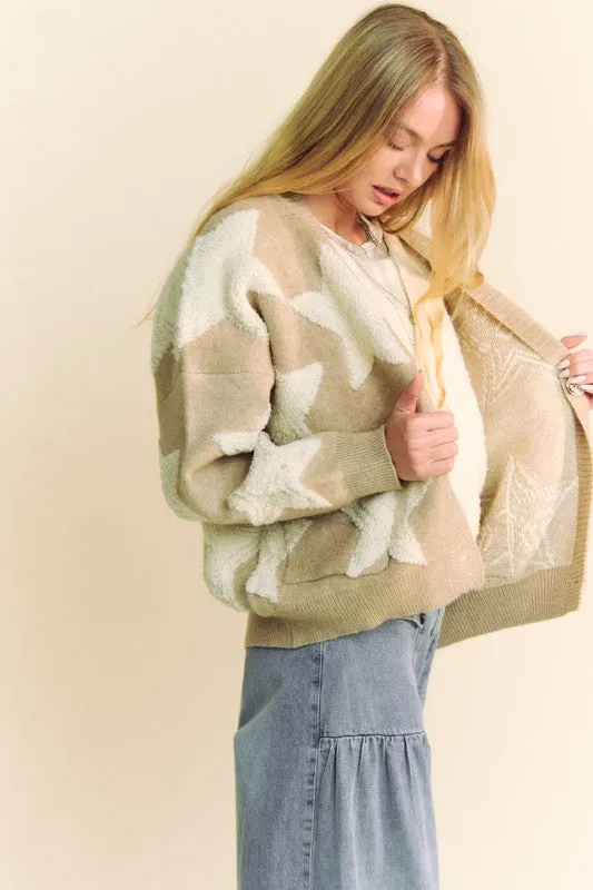 kesley Fuzzy Star Button Down Cardigan