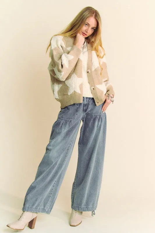 kesley Fuzzy Star Button Down Cardigan