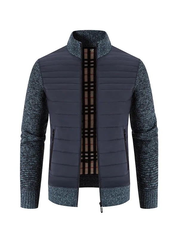 Men's Stand Collar Thickened Colorblock Knitted Jacket