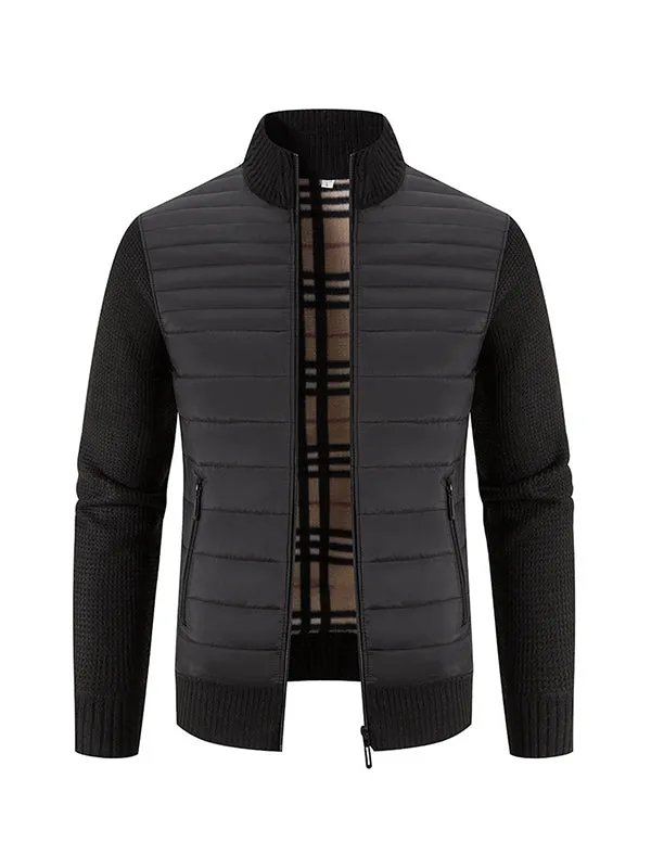 Men's Stand Collar Thickened Colorblock Knitted Jacket