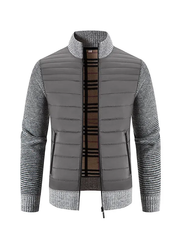 Men's Stand Collar Thickened Colorblock Knitted Jacket