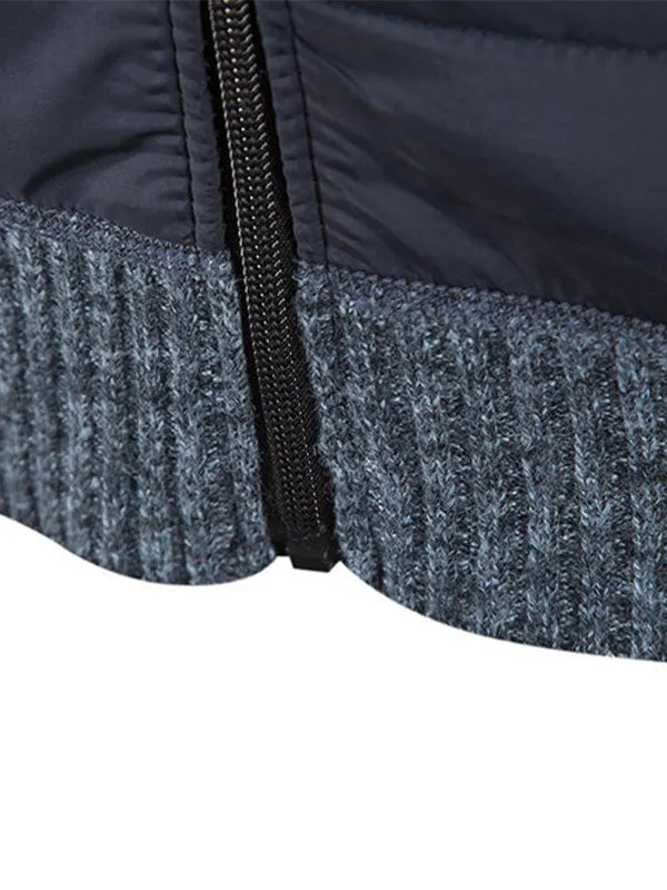 Men's Stand Collar Thickened Colorblock Knitted Jacket
