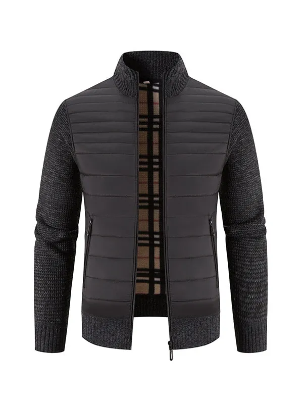 Men's Stand Collar Thickened Colorblock Knitted Jacket