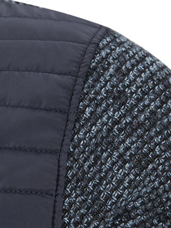 Men's Stand Collar Thickened Colorblock Knitted Jacket