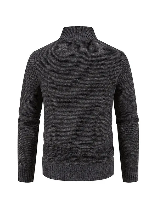 Men's Stand Collar Thickened Colorblock Knitted Jacket