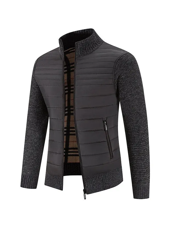 Men's Stand Collar Thickened Colorblock Knitted Jacket