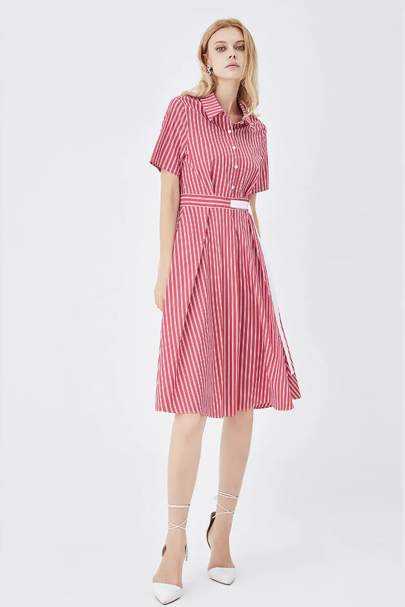 Mid-Length Striped Fitted Shirt Dress