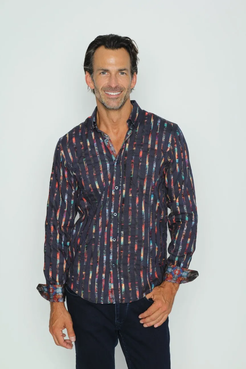 Multi Color Stripe And Paisley Button Down Shirt