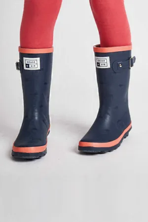 Older Kids Navy & Coral Wellies