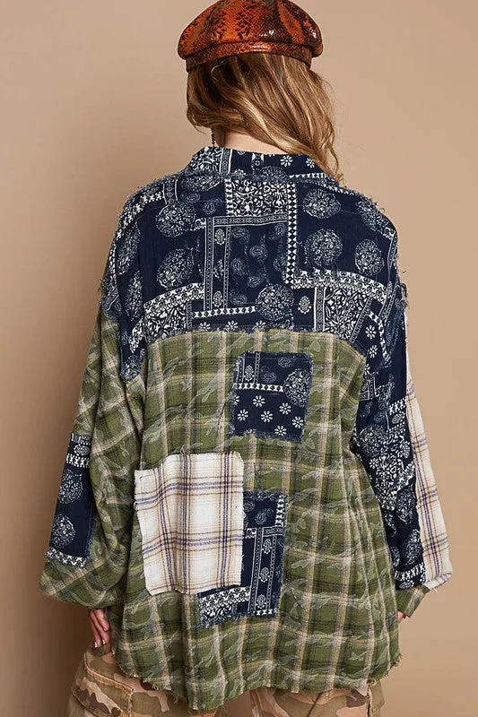 ONLINE EXCLUSIVE POL Patchwork Plaid Button Up Shirt