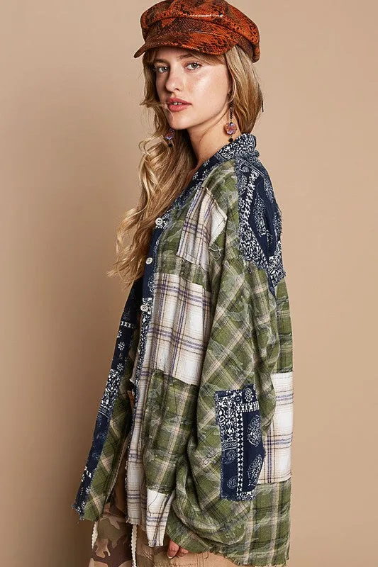 ONLINE EXCLUSIVE POL Patchwork Plaid Button Up Shirt