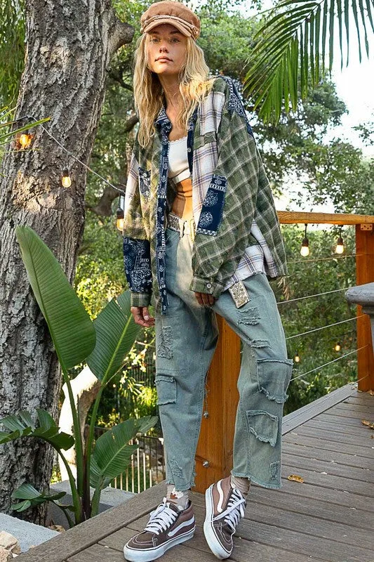 ONLINE EXCLUSIVE POL Patchwork Plaid Button Up Shirt