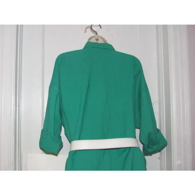 Oscar De La Renta Green With White Contrast Stitching Vintage Mid Length Dress