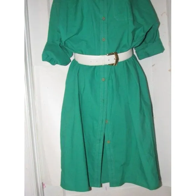 Oscar De La Renta Green With White Contrast Stitching Vintage Mid Length Dress