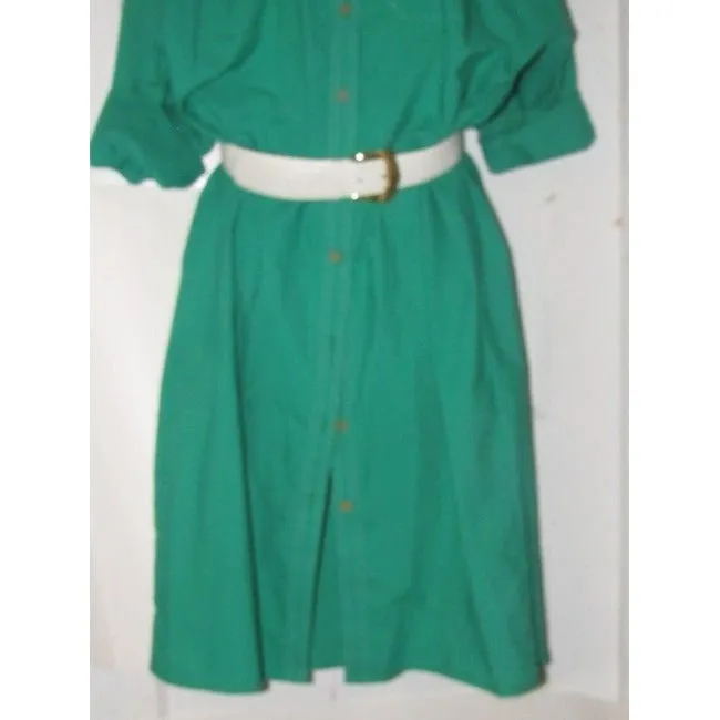Oscar De La Renta Green With White Contrast Stitching Vintage Mid Length Dress