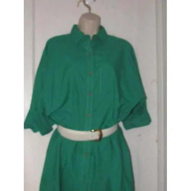 Oscar De La Renta Green With White Contrast Stitching Vintage Mid Length Dress